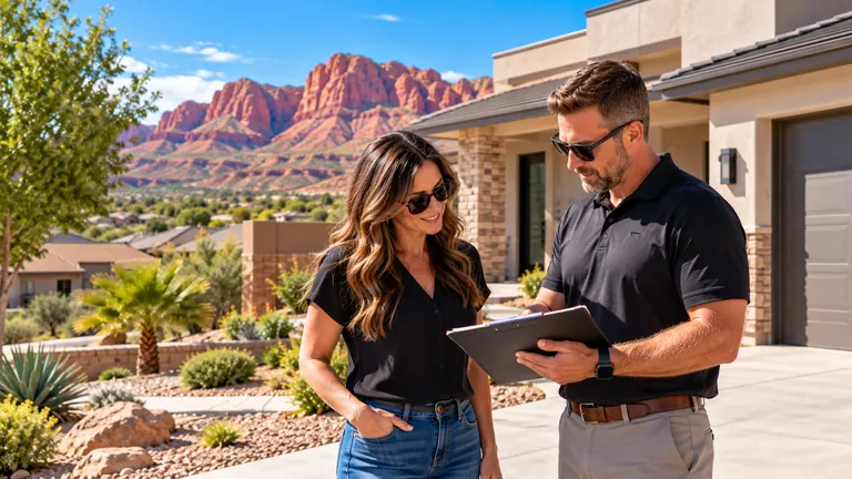 Rental property owner meeting with a property manager at a St. George Utah home Compare fees, leasing, screening, maintenance, reporting, communication, and local experience when choosing a St. George property manager.