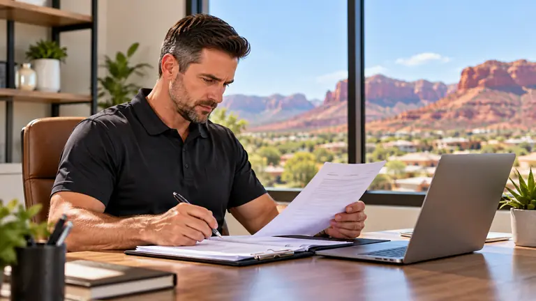 Utah Rental Application and Tenant Screening Laws Property manager reviewing a rental application and tenant screening documents in St. George Utah