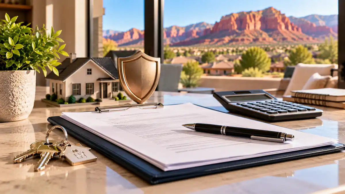Rental property insurance documents keys and home model for a Utah landlord